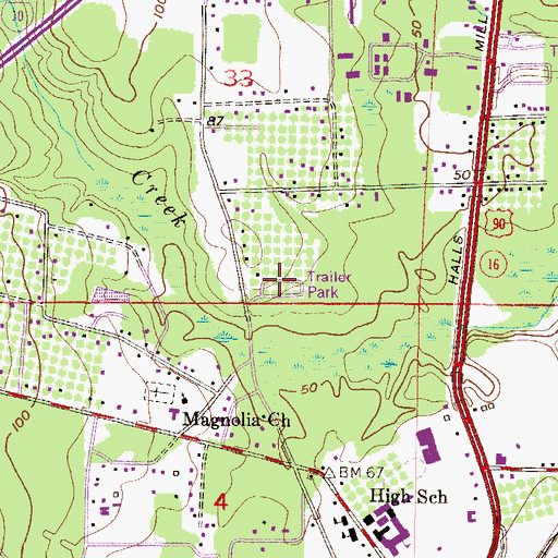 Topographic Map of De La Be Forrest Mobile Home Park, AL