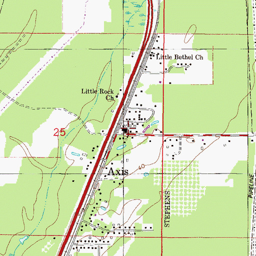 Topographic Map of First Baptist Church of Axis, AL