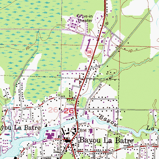 Topographic Map of First Baptist Church of Bayou la Batre, AL