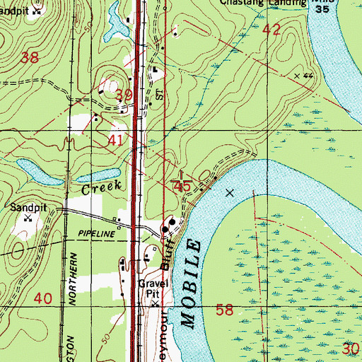 Topographic Map of Seymour Bluff Cemetery, AL