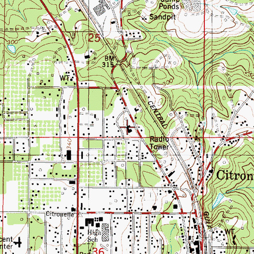Topographic Map of Memorial Baptist Church, AL