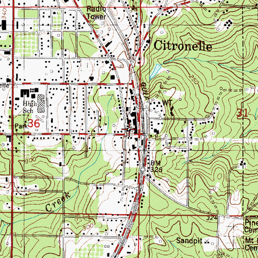 Topographic Map of First Presbyterian Church of Citronelle, AL