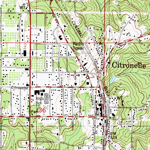 Topographic Map of Citronelle Methodist Church Cemetery, AL