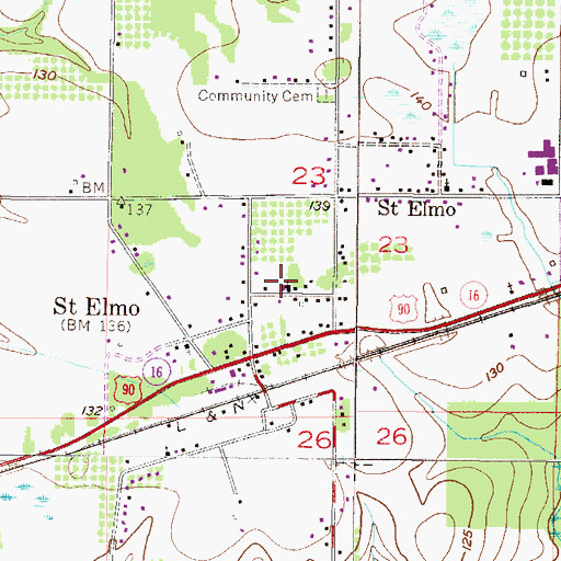 Topographic Map of First Baptist Church of Saint Elmo, AL