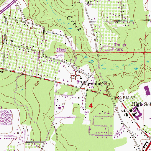 Topographic Map of Magnolia Springs Cemetery, AL