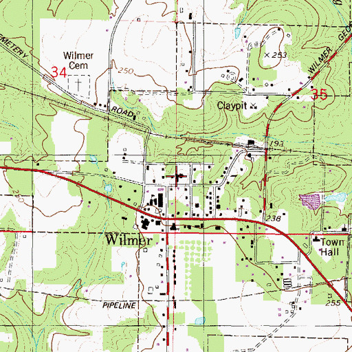 Topographic Map of Wilmer United Methodist Church, AL