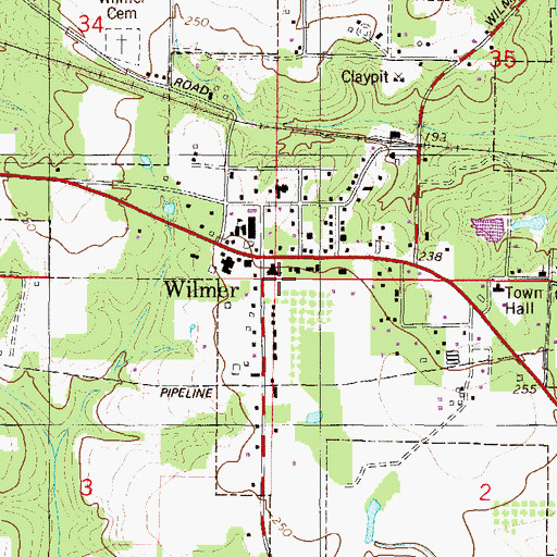 Topographic Map of First Baptist Church of Wilmer, AL