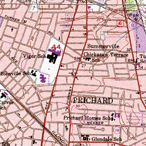Topographic Map of Living Church of God Pentecostal, AL