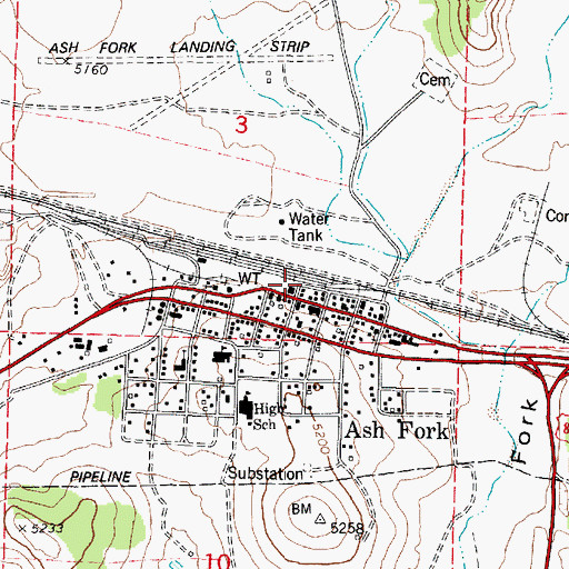 Topographic Map of Ash Fork, AZ