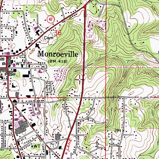 Topographic Map of The Meadows of Monroeville Nursing Home, AL
