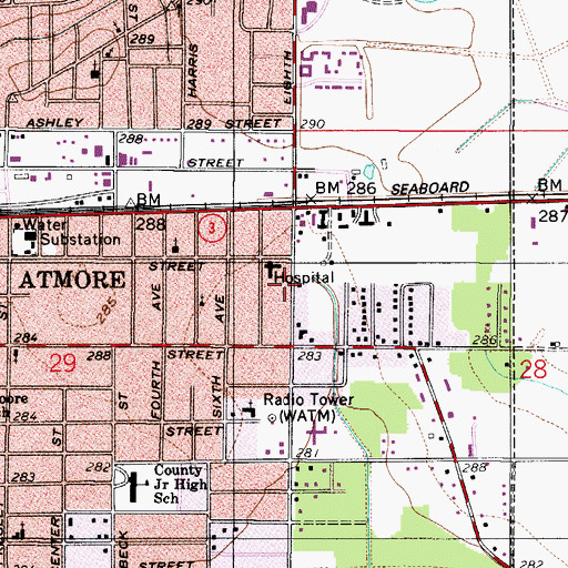 Topographic Map of The Meadows Nursing Home, AL