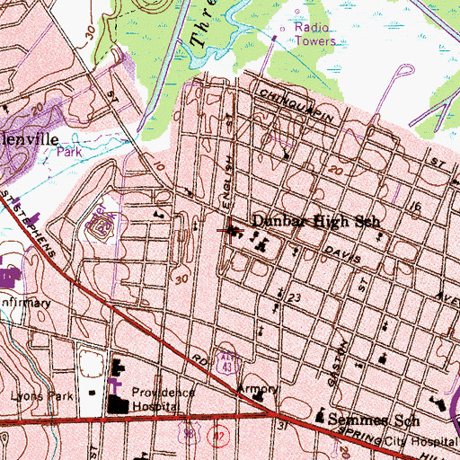 Topographic Map of Joe Radford Thomas Center, AL