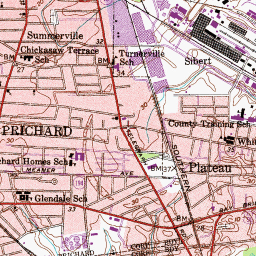 Topographic Map of Plateau Community Center, AL