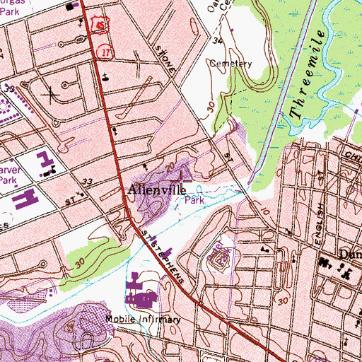 Topographic Map of Rodger Williams Center, AL