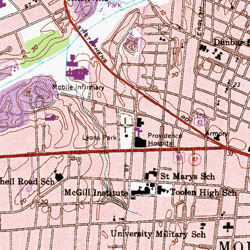 Topographic Map of Thomas Sullivan Community Center, AL