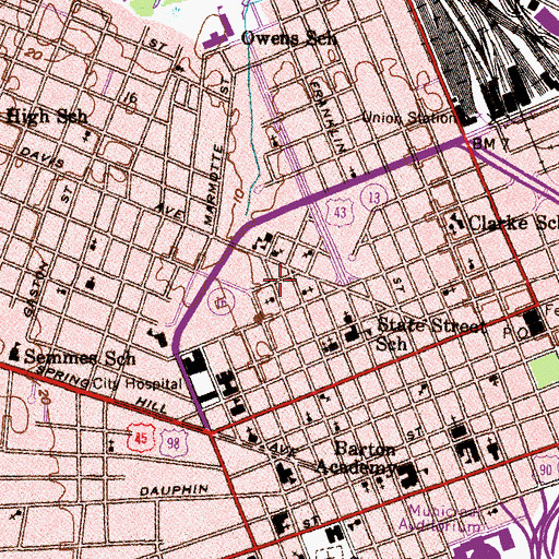 Topographic Map of Dearborn YMCA Community Center, AL