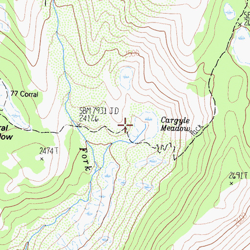 Topographic Map of Cargyle Meadow, CA