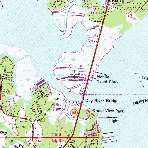 Topographic Map of Dog River Marina, AL