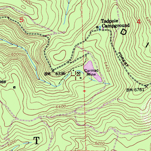 Topographic Map of Carmac Mine, CA