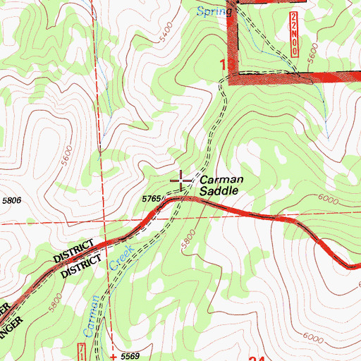 Topographic Map of Carman Saddle, CA