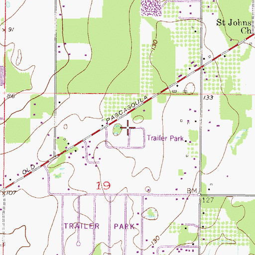 Topographic Map of Shady Oaks Mobile Home Park, AL