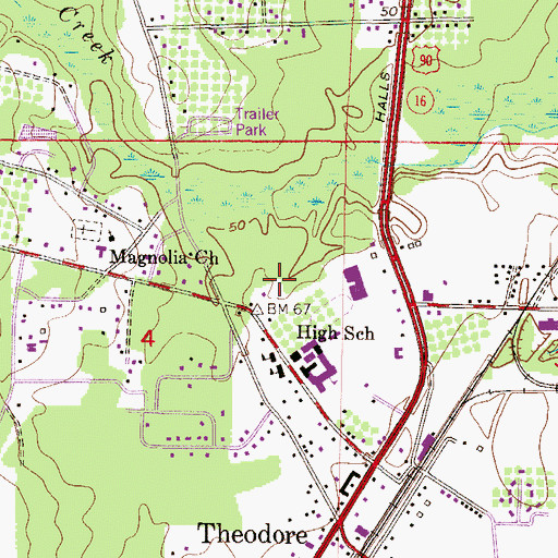 Topographic Map of Theodore Mobile Home Park, AL