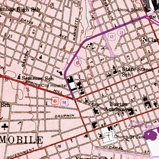 Topographic Map of Mobile County Health Department Main Clinic, AL