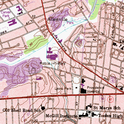 Topographic Map of Mobile County Health Department Newburn Clinic, AL
