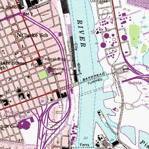 Topographic Map of Mobile Convention and Visitors Center, AL