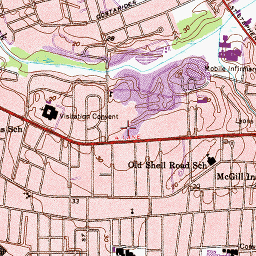 Topographic Map of Bragg - Mitchell Mansion Museum, AL