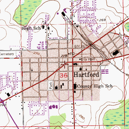 Topographic Map of Hartford Public Library, AL