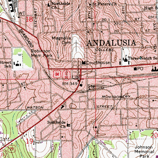 Topographic Map of Andalusia Public Library, AL