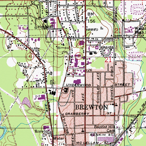 Topographic Map of Brewton Public Library, AL