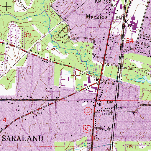 Topographic Map of Saraland Public Library, AL
