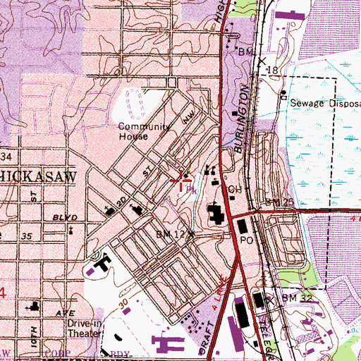 Topographic Map of Ina Pullen Smallwood Memorial Library, AL