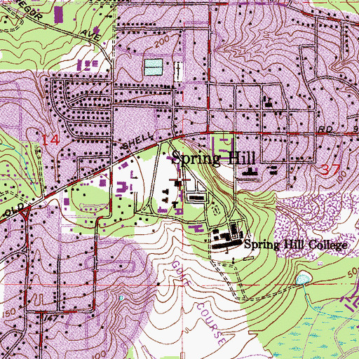 Topographic Map of Spring Hill College Byrne Hall, AL