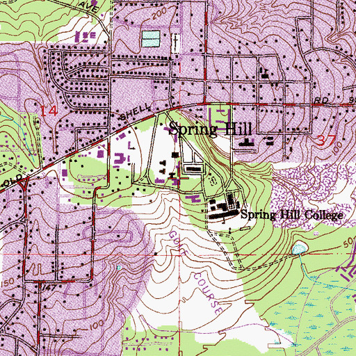 Topographic Map of Spring Hill College Deignan Hall, AL