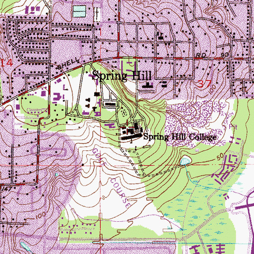 Topographic Map of Spring Hill College Fine Arts Building and Eichold Gallery, AL