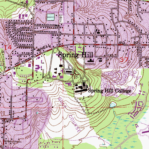 Topographic Map of Spring Hill College Moorer Commons, AL