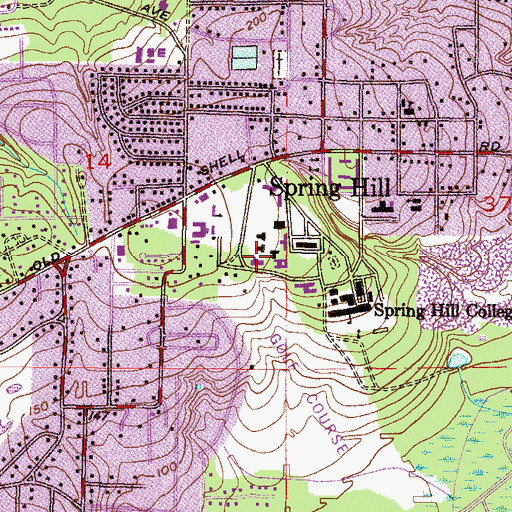 Topographic Map of Spring Hill College Moorer Hall, AL