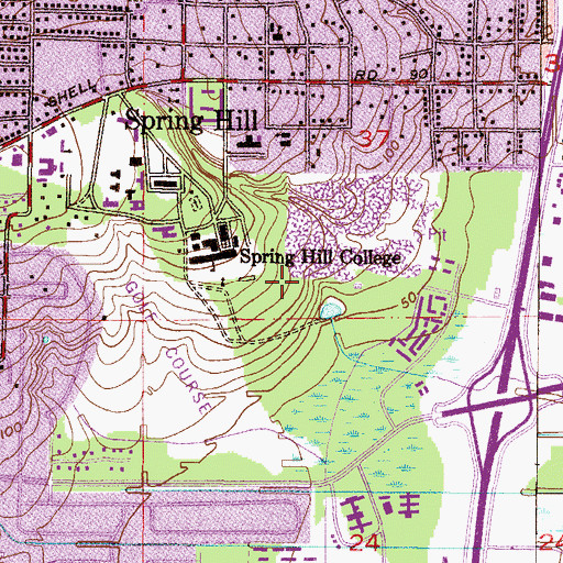 Topographic Map of Spring Hill College Outlaw Center, AL