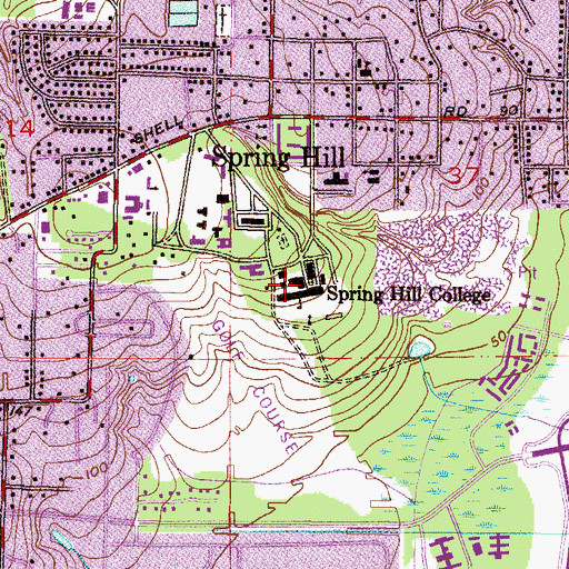 Topographic Map of Spring Hill College Quinlan Hall, AL