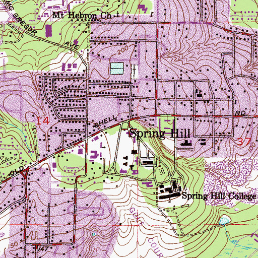 Topographic Map of Spring Hill College Toolen Hall, AL