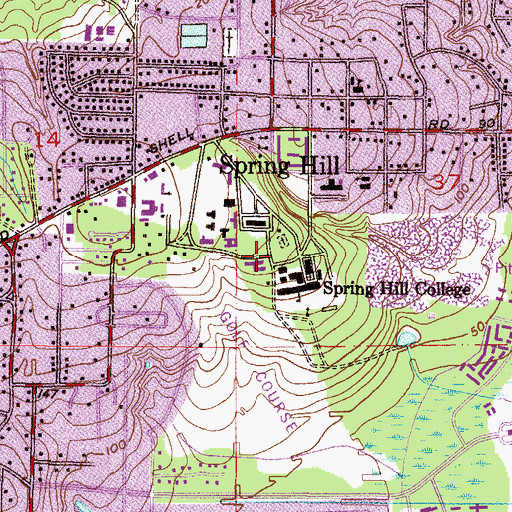 Topographic Map of Spring Hill College Walsh Hall, AL