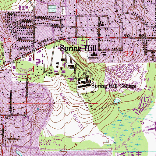 Topographic Map of Spring Hill College Yenni Hall, AL