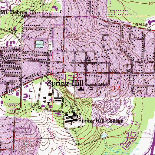 Topographic Map of Spring Hill College Jesuit Residences, AL