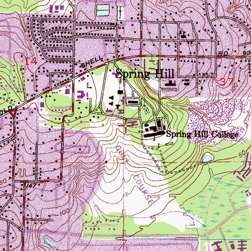 Topographic Map of Spring Hill College Fairway Apartments A, AL