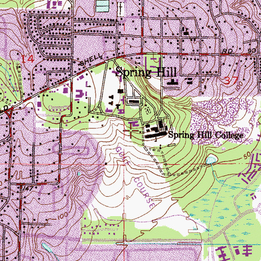 Topographic Map of Spring Hill College Fairway Apartments B, AL