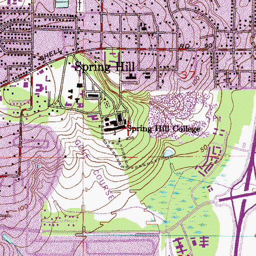 Topographic Map of Spring Hill College Administration Parking Lot, AL