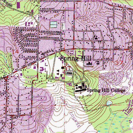 Topographic Map of Spring Hill College Mobile Parking Lot, AL